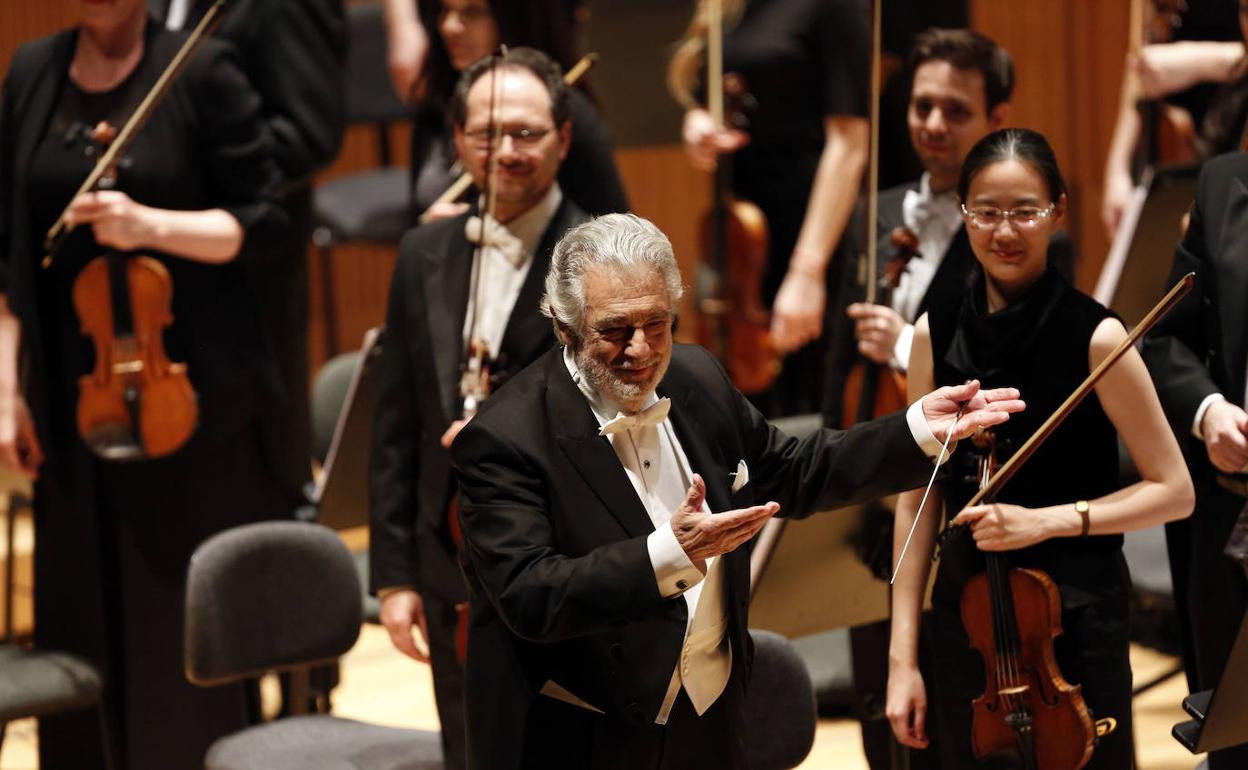 Plácido Domingo durante una actuación en el Palau de les Arts. 