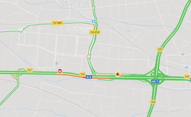Tráfico en Valencia | Retención de dos kilómetros en la A-3 a la altura de la entrada del by-pass