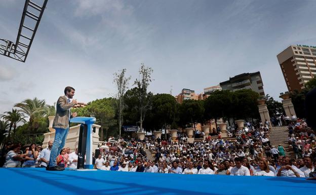 El líder del PP, Pablo Casado, durante su intervención en un acto celebrado en Benidorm (Alicante).