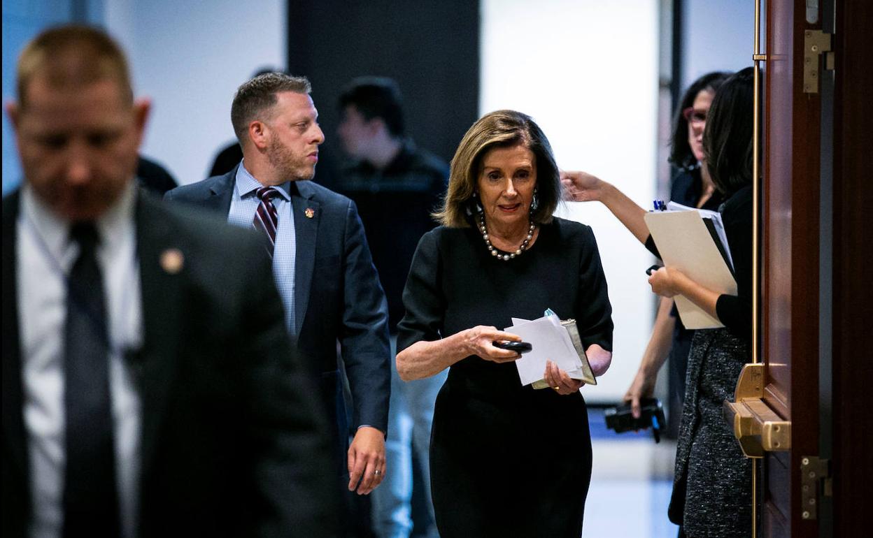 La portavoz de la Cámara de Representantes, la demócrata Nancy Pelosi, a su llegada este miércoles al Capitolio.