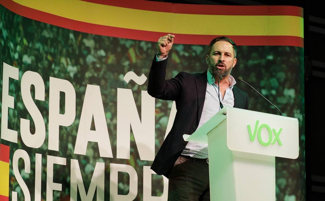 Santiago Abascal, líder de VOX, en un acto del partido en Valencia