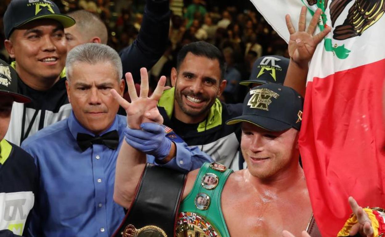 Canelo Álvarez, tras conquistar el título del mundo de la OMB en Las Vegas. 