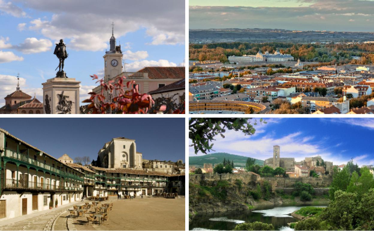 Arriba. Alcalá de Henares y Aranjuez. Abajo. Chinchón y Buitrago de Lozoya.