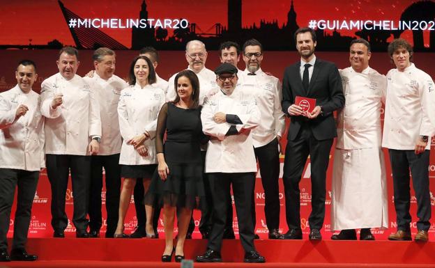 Foto de familia de los ocne restuarantes españoles con tres estrellas Michelin.