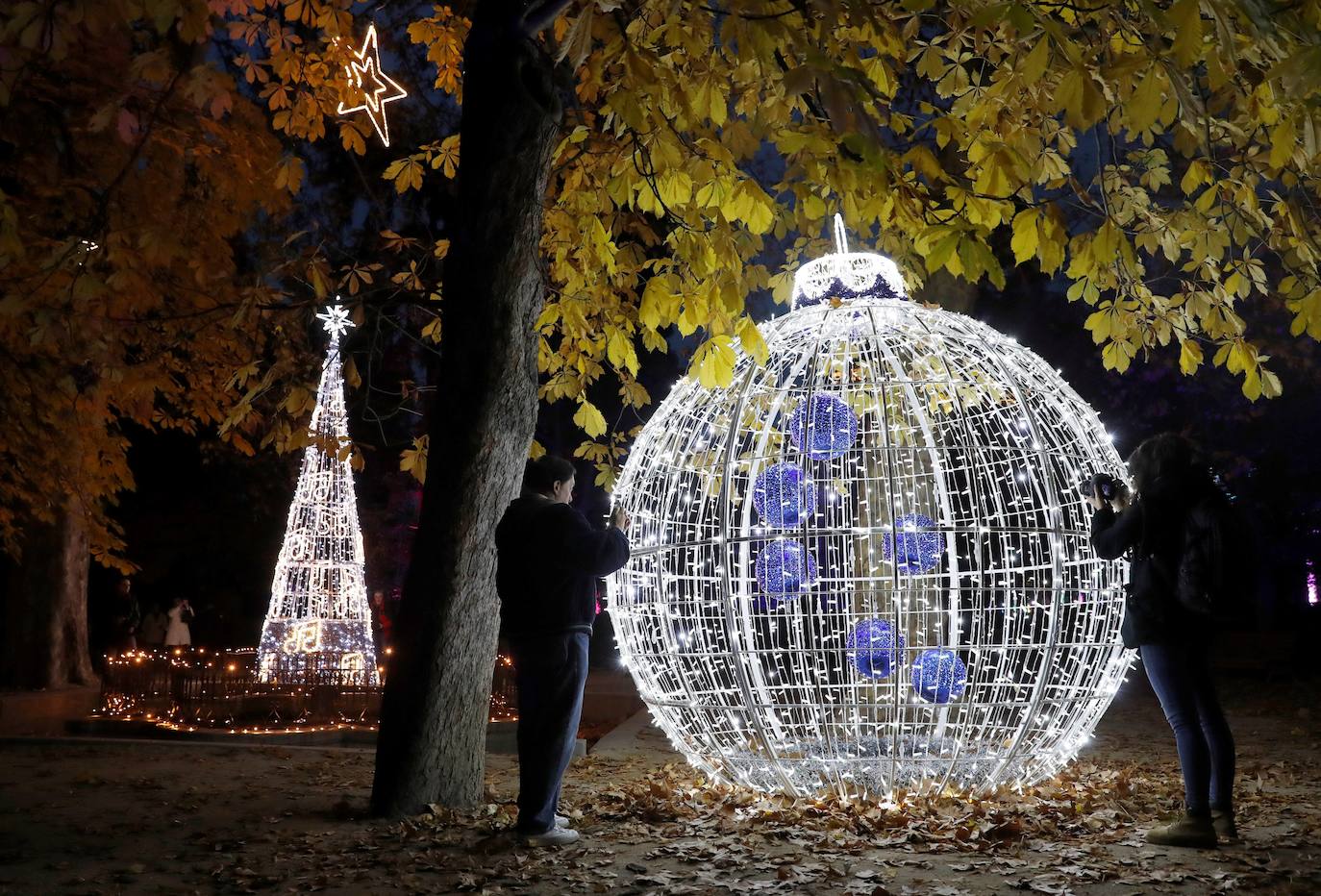 Iluminación del espectáculo 'Las Luces del Real Jardín Botánico', que tras su paso por Londres, Berlín, Stuttgart y Dresde llega a Madrid para convertir este espacio verde del centro de la capital en un lugar de ambiente navideño. 