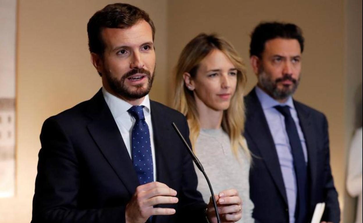 El líder del PP, Pablo Casado, comparece en el Congreso de los Diputados.