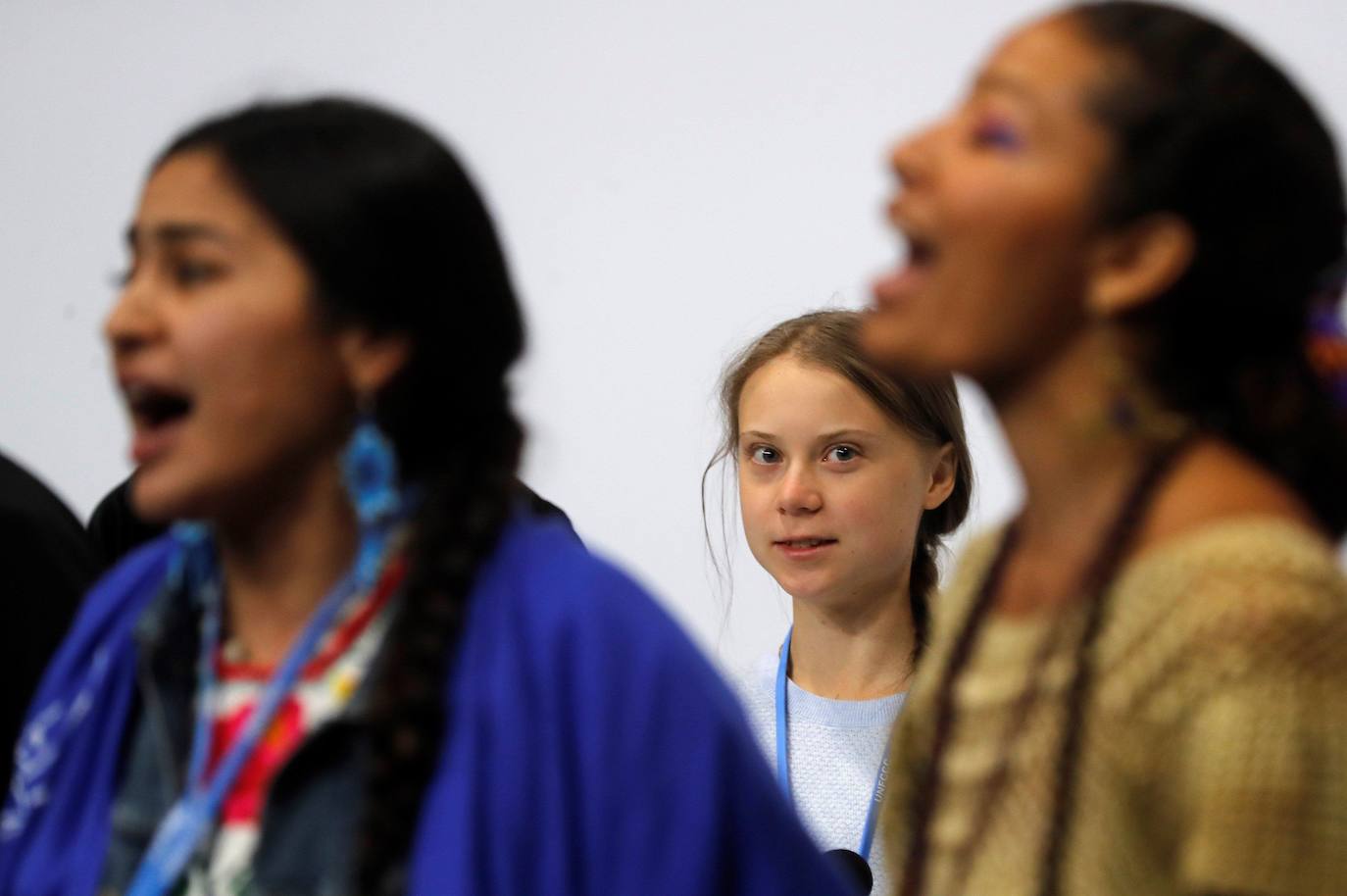 La activista sueca Greta Thunberg durante su participación en una rueda de prensa de jóvenes activistas climáticos