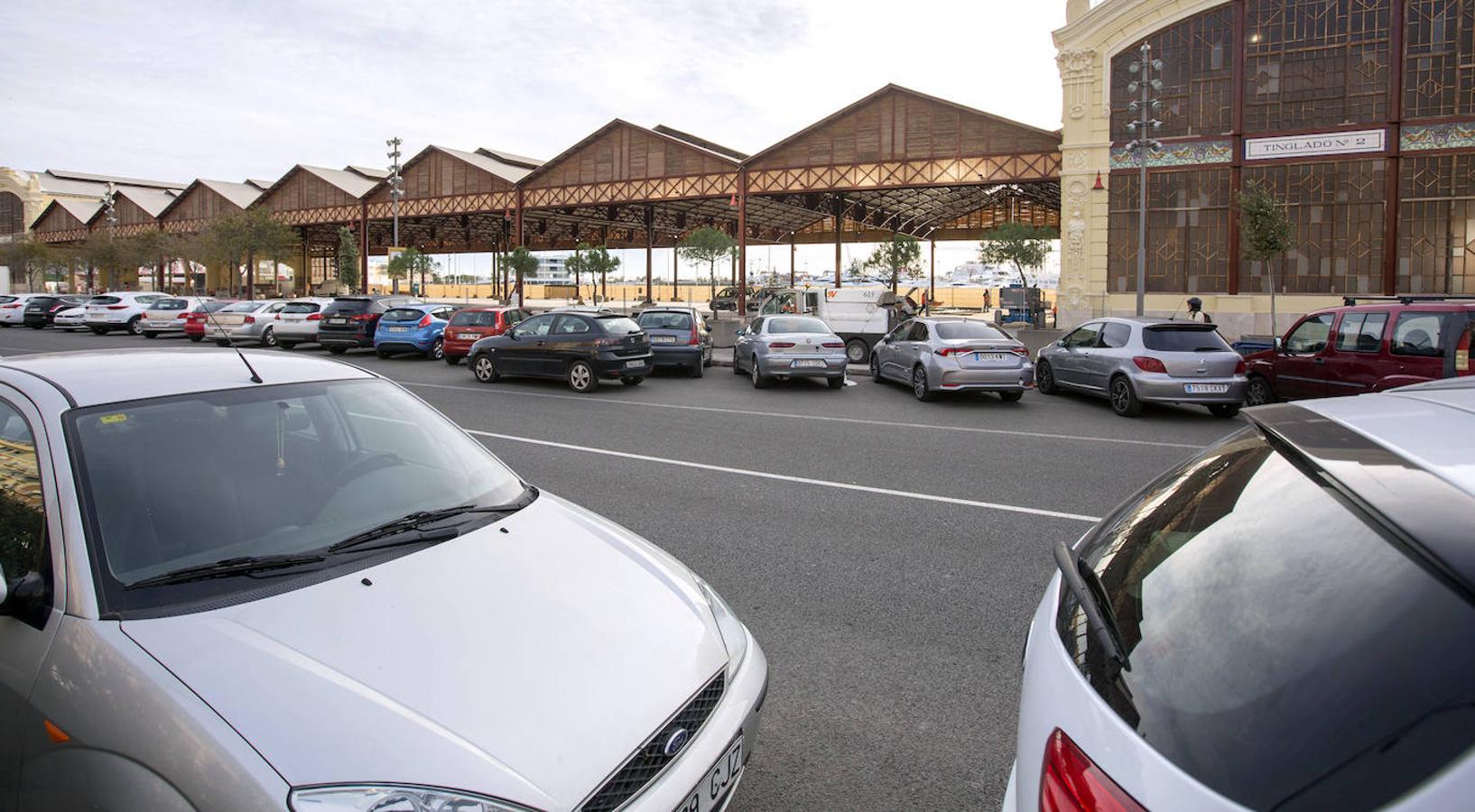 El entorno del Tinglado 2 repleto de coches, donde debe ir un jardin.