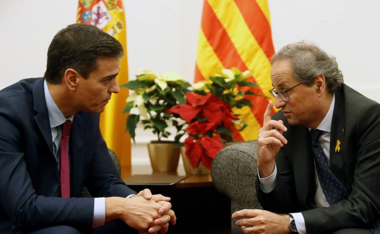 Pedro Sánchez y Quim Torra, el 20 de diciembre de 2018 en el Palacio de Pedralbes. 