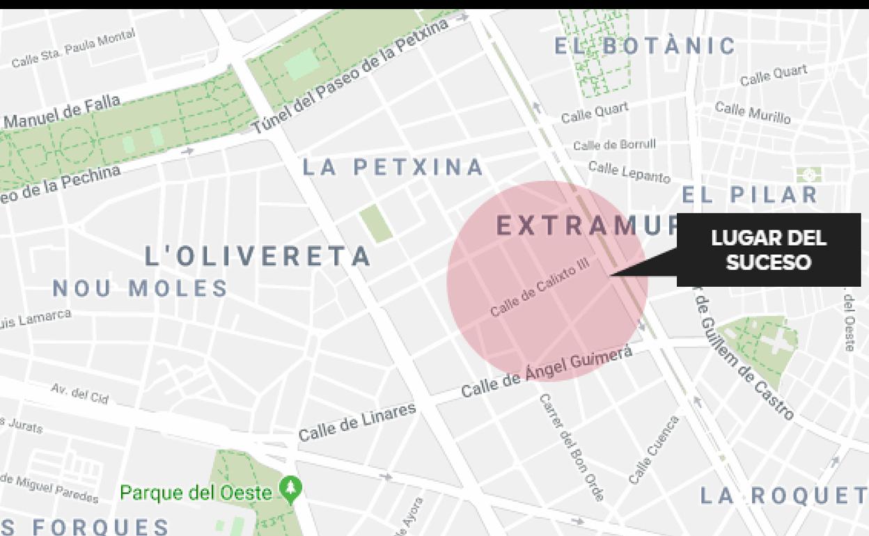 Zona de Valencia donde ha tenido lugar el suceso. 