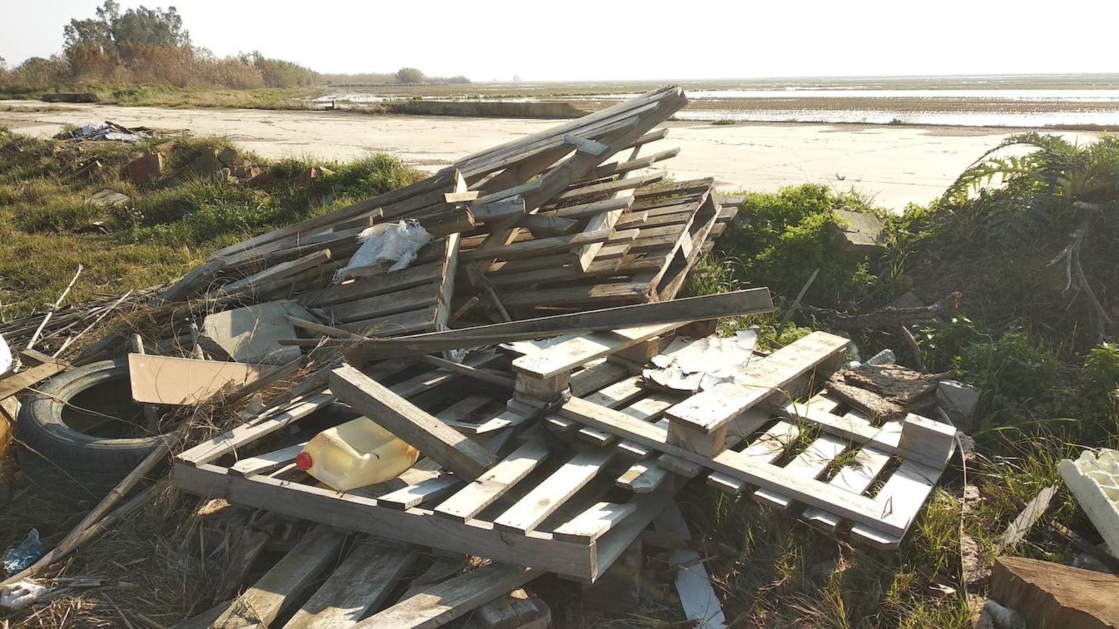 Basuras depositadas junto al acceso al puerto de Catarroja. 