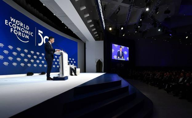 Pedro Sánchez, durante su intervención en el Foro de Davos. 