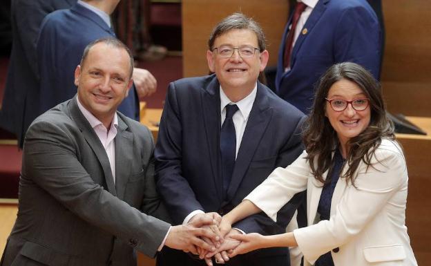 Rubén Martínez Dalmau, Ximo Puig y Mónica Oltra.