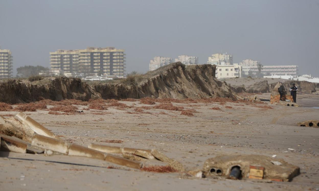 El Saler.
Dunas dañadas por el temporal, en
la playa protegida de El Saler. 