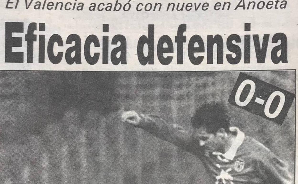 Titular de portada de Las Provincias de aquel partido de la temporada 93-94 