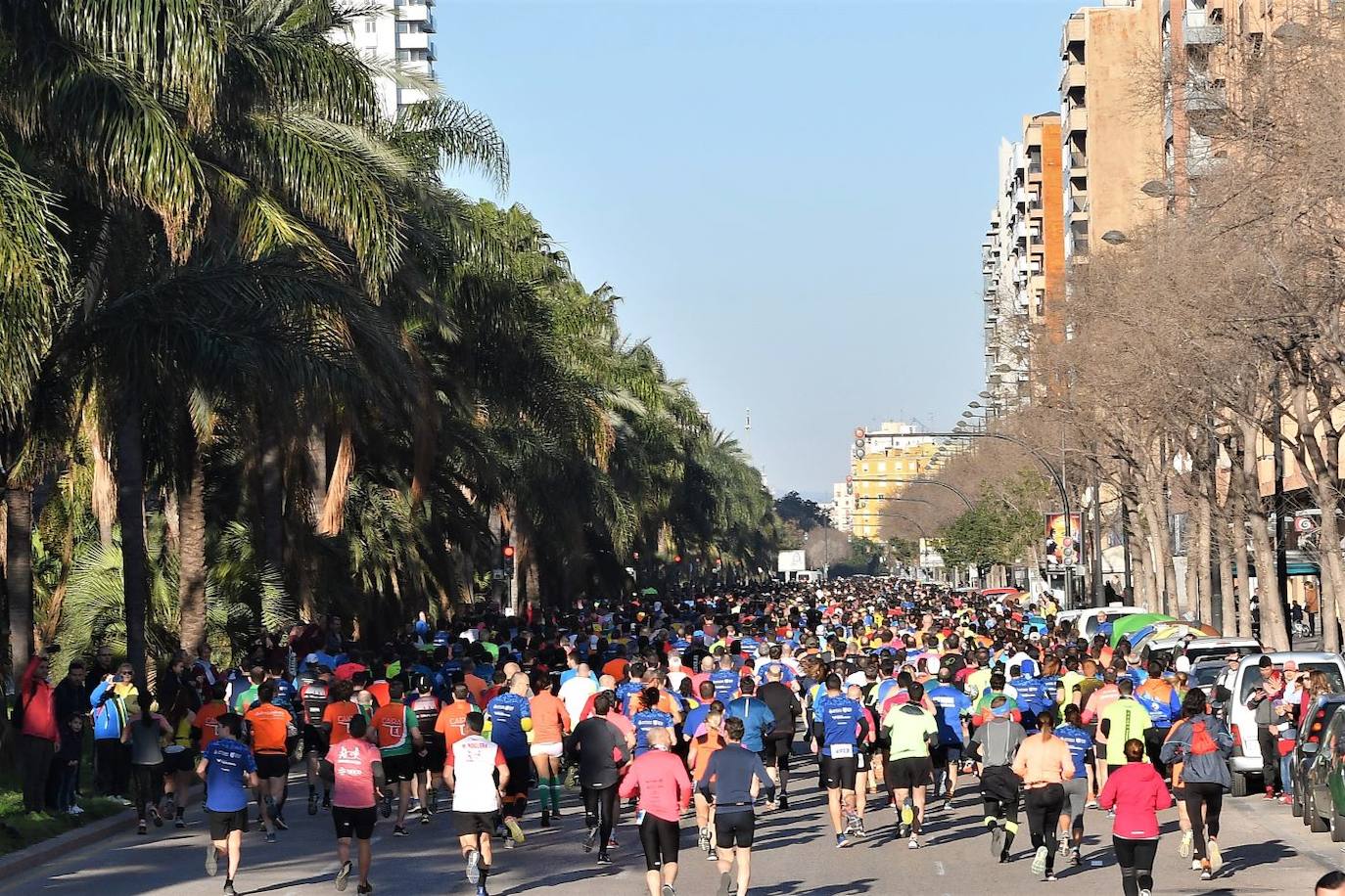 Miles de personas se dan cita en la VI Carrera Never Stop Running 2020 de Valencia con un recorrido de 5 kilómetros por las proximidades de la avenida de Francia.