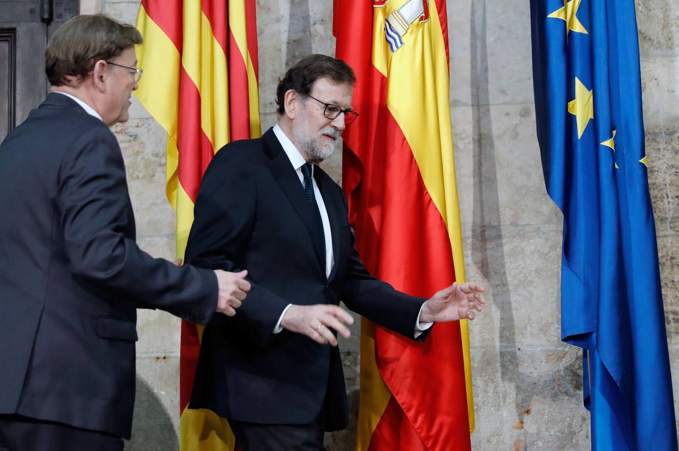 El presidente de la Generalitat Valenciana, Ximo Puig, recibió este en el Palau al expresidente del Gobierno Mariano Rajoy.