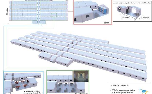 Uno de los hospitales, dotado de 300 camas.