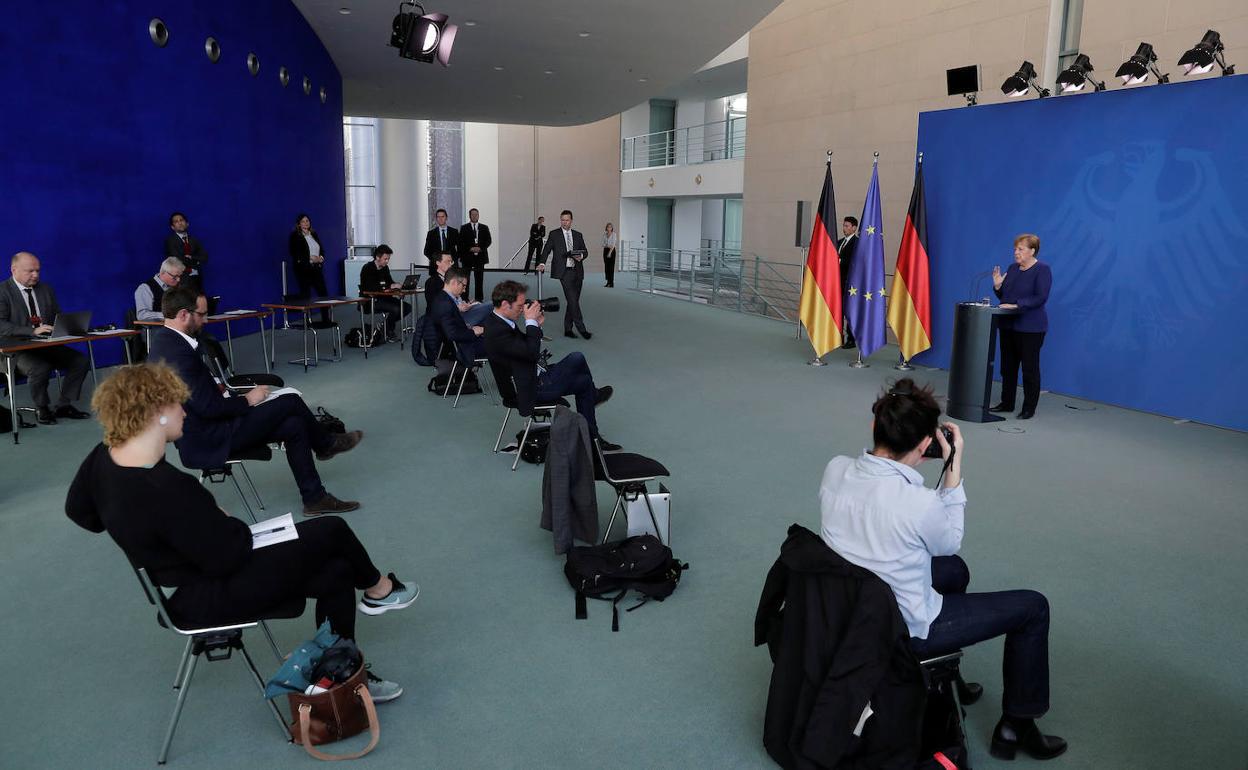 Angela Merkel, durante la comparecencia de este lunes.