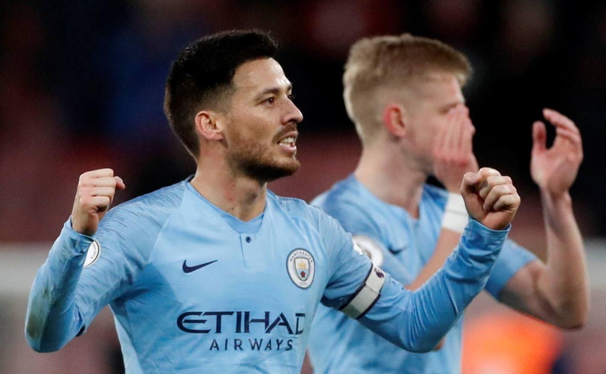 David Silva celebra una victoria del Manchester City 