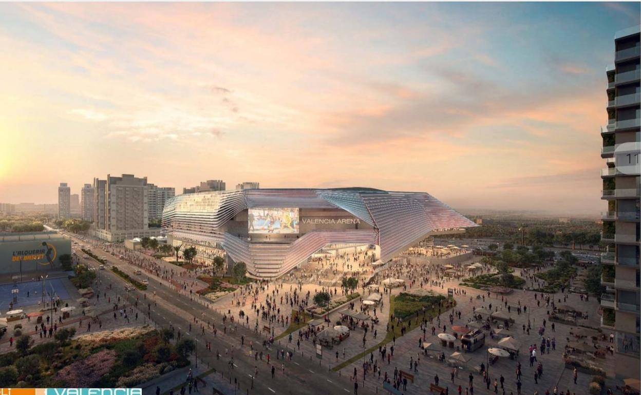 Panorámica del Valencia Arena y de su entorno presentado en el proyecto oficial 