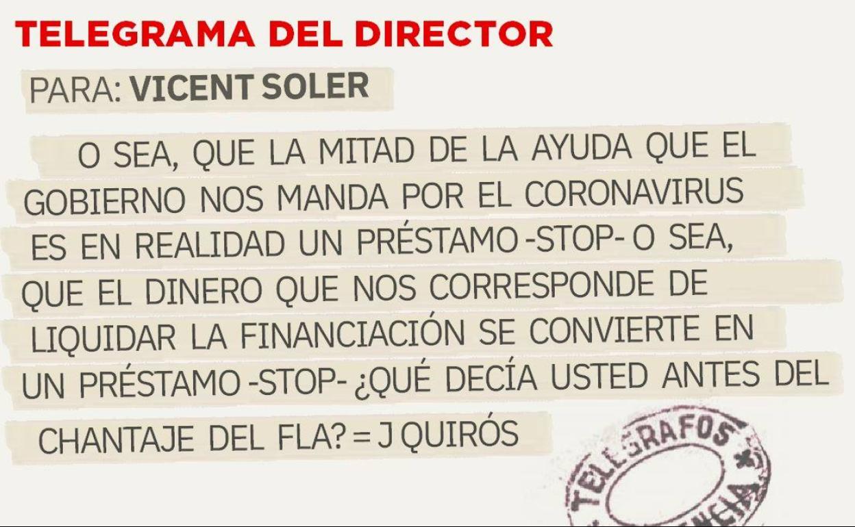 Telegrama para Vicent Soler