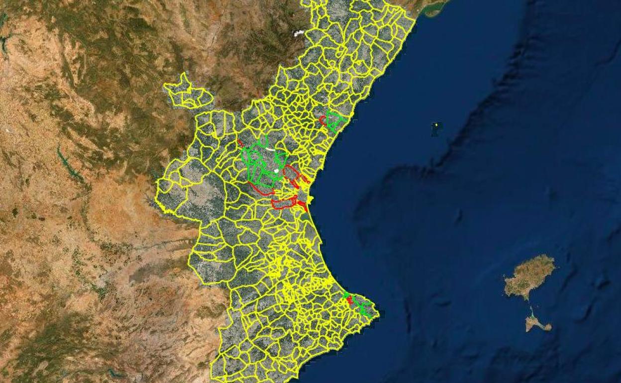 El mapa del Instituto Cartográfico de Valencia permite ver claramente los límites de cada municipio.