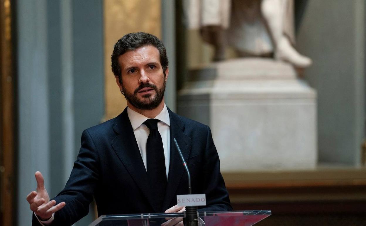 Pablo Casado, tras la Comisión General de Comunidades Autónomas en el Senado.