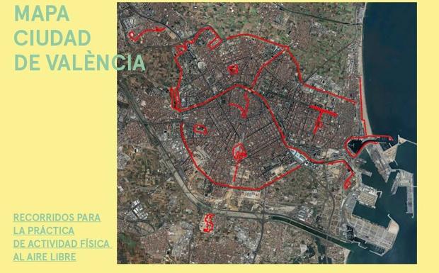 Mapa de la ciudad con las rutas para hacer deporte propuestas por el Consistorio.