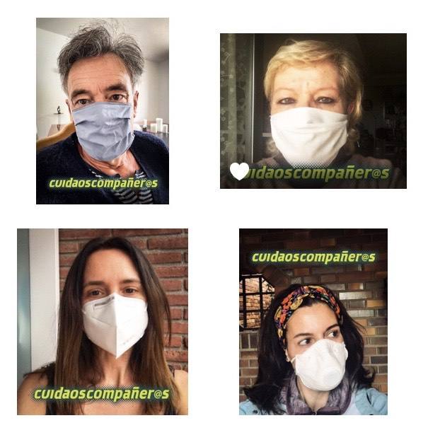 El elenco de compañeros portando mascarillas. 