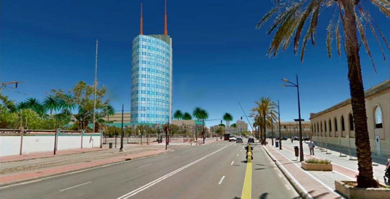 Figuración del edificio de 15 plantas de uso hotelero entre las calles Doctor Marcos Sopena y Eugenia Viñes. lp