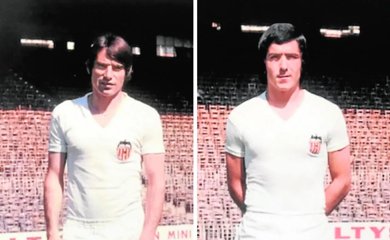 Arango (izquierda) y Pepín posan en Mestalla, en verano de 1972. 