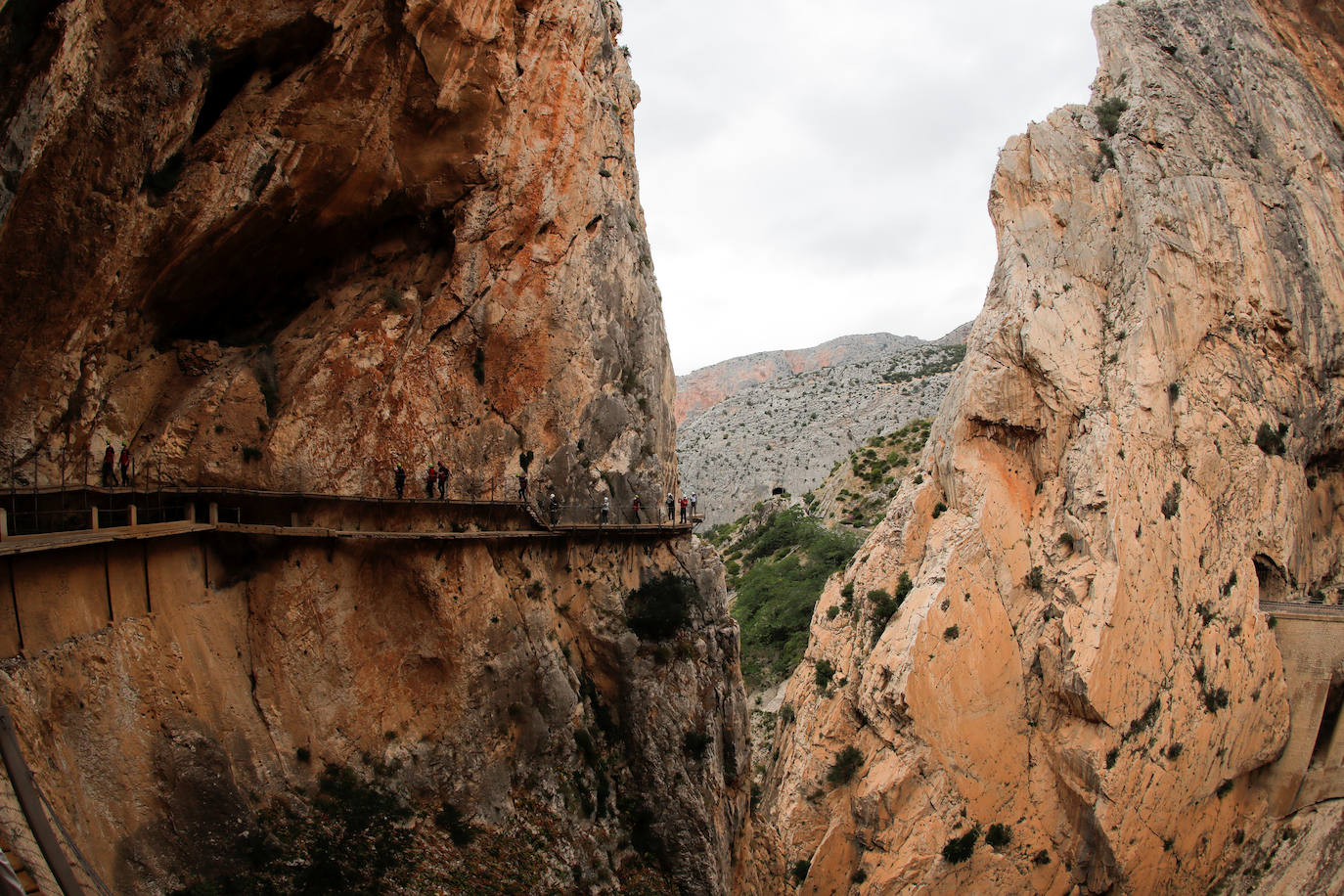 El Caminito del Rey, un sendero con una pasarela colgante de casi tres kilómetros que alcanza 105 metros de altura en el Desfiladero de los Gaitanes (Málaga) ha vuelto a abrir este viernes con 8.000 entradas vendidas, aunque solo podrá acoger a la mitad de su aforo habitual -550 personas diarias- por la crisis sanitaria del COVID-19. El Caminito del Rey fue incluido en el top five de destinos «apasionantes» por la prestigiosa guía Lonely Planet. El periódico The Guardian lo definió como «un entorno que le dejará sin respiración». 