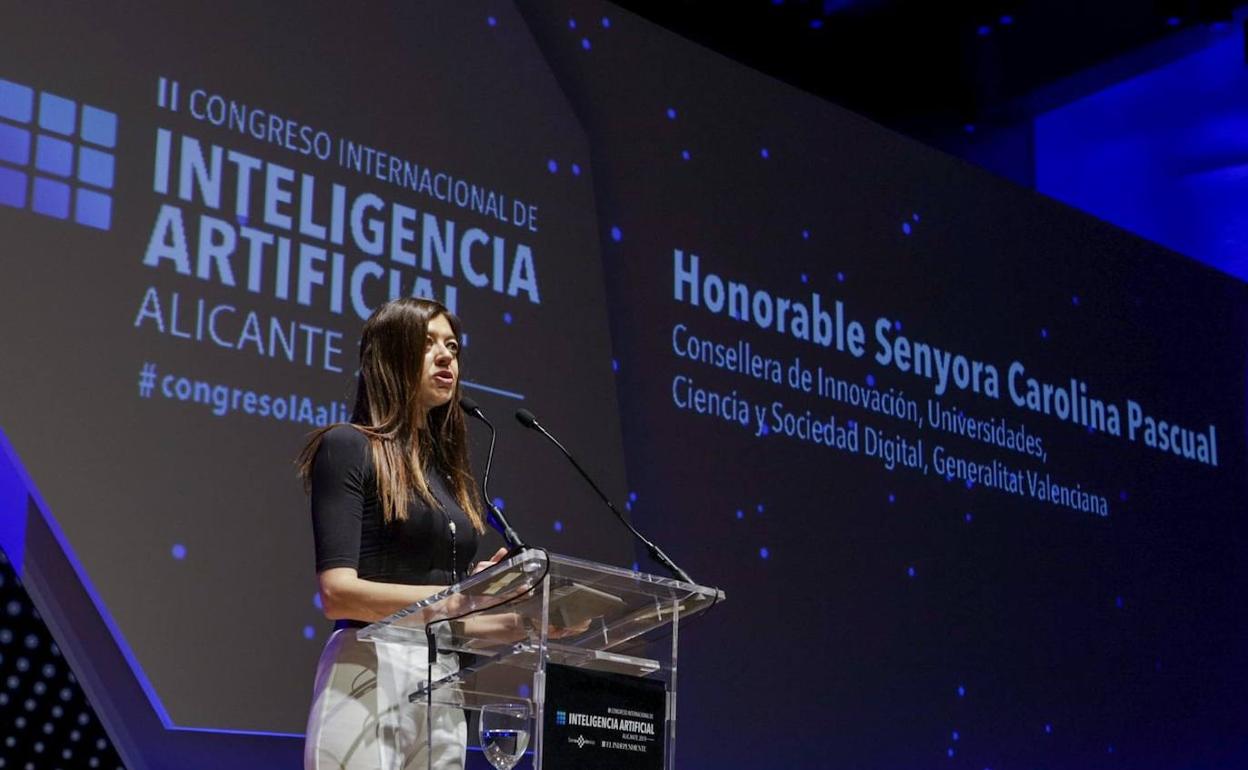 La consellera de Innovación, Carolina Pascual, durante un acto de Inteligencia Artificial