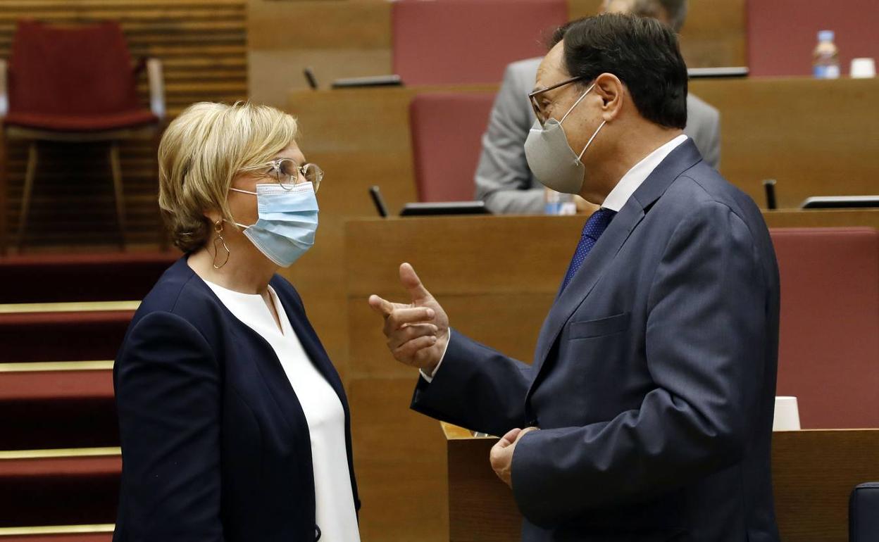 Los consellers Ana Barceló y Vicent Soler, en Les Corts. 