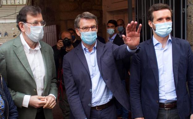 Alberto Núñez Feijóo junto a Mariano Rajoy y Pablo Casado en Ourense.