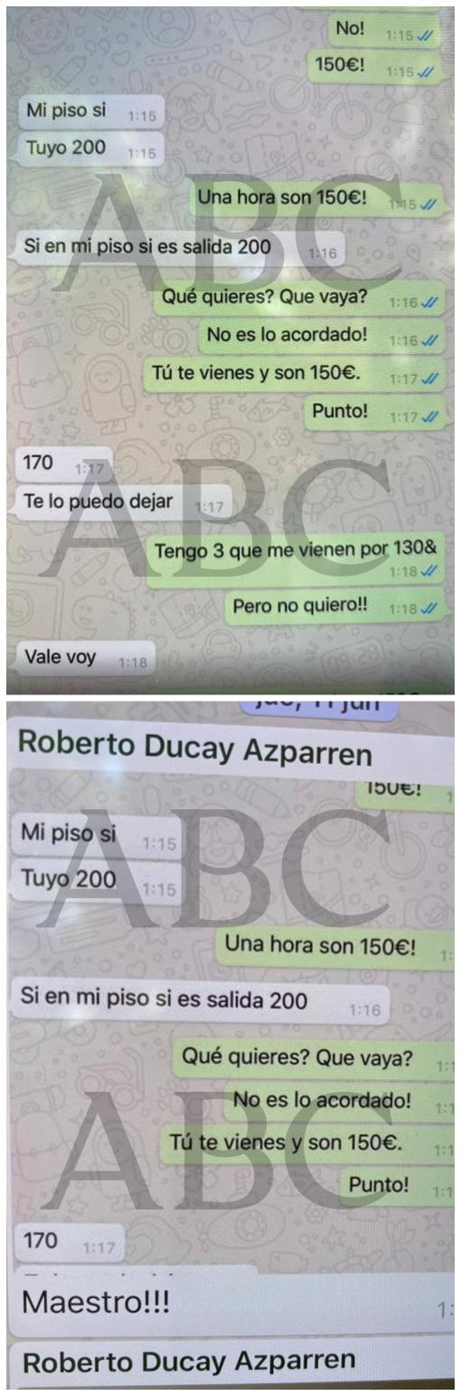 La conversación de 'WhatsApp' en la que Ducay regatea por los servicios sexuales de una mujer.