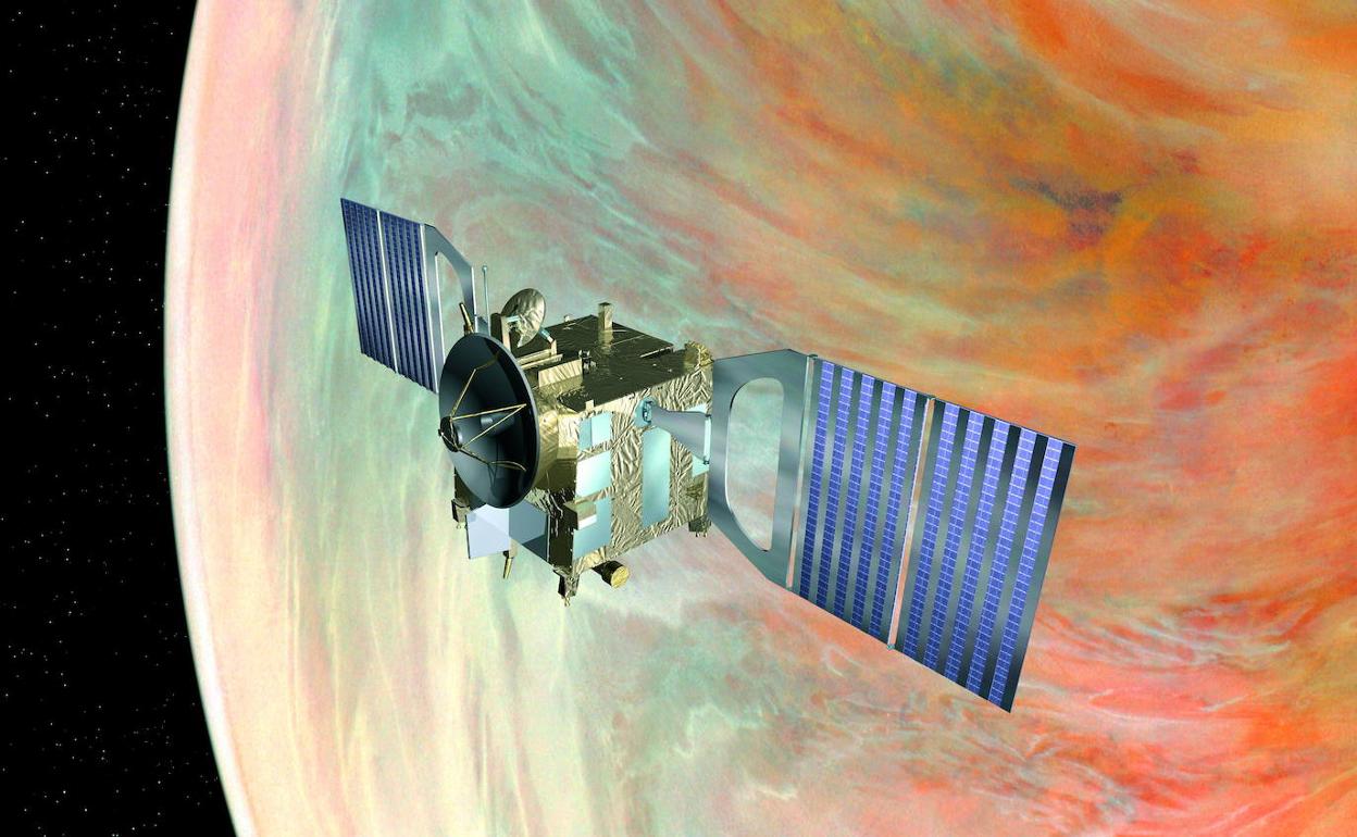 La sonda espacial Venus Express orbita alrededor del planeta. 