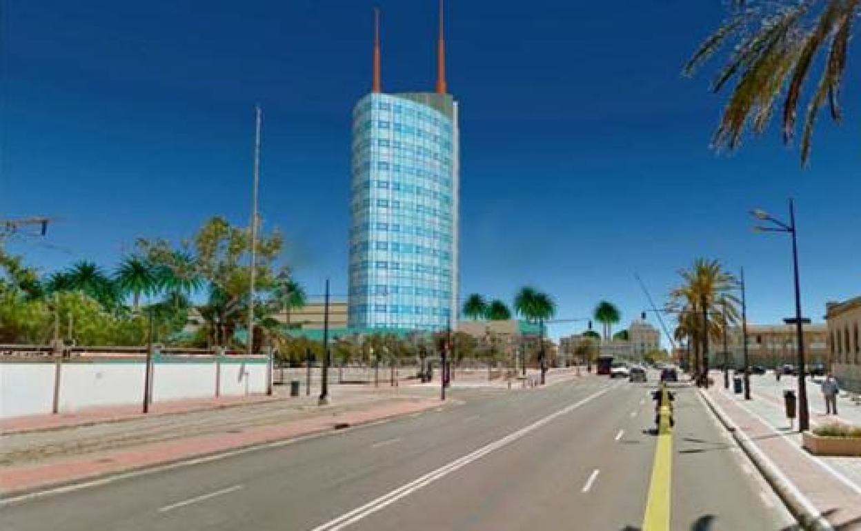 Figuración del edificio de 15 plantas de uso hotelero entre las calles Doctor Marcos Sopena y Eugenia Viñes. 