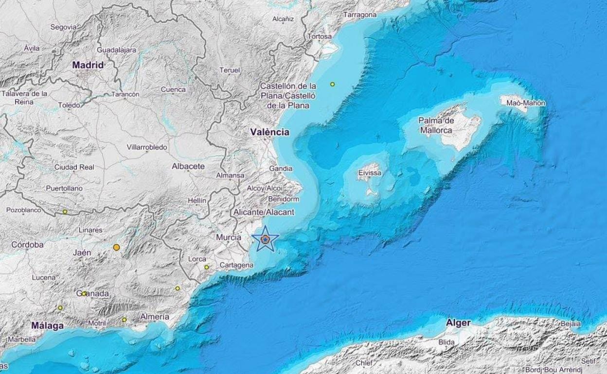 Mapa de la costa alicantina frente a la que se produjo el movimiento sísmico. 