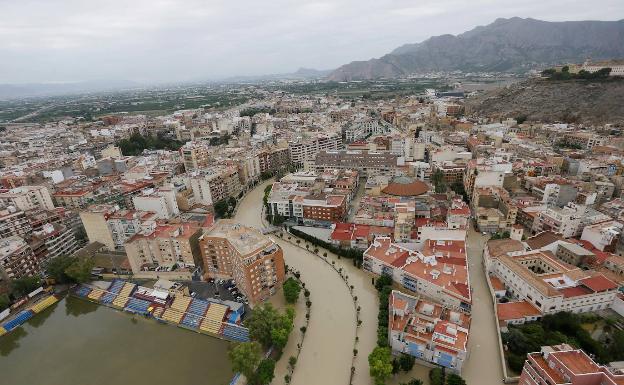 Vista aérea de Orihuela en las inundaciones de septiembre de 2019. 