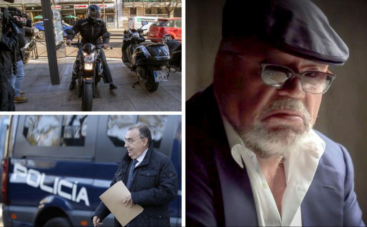 Villarejo, a la derecha. A la izquierda, arriba, el chófer de Bárcenas. Abajo, el comisario García Castaño. 