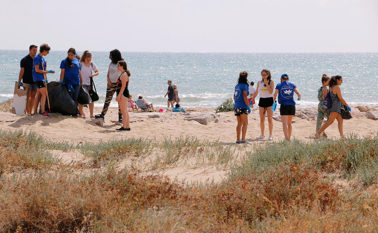Voluntarios de la asociación ecologista en una de la actuaciones de la zona sur del municipio. 