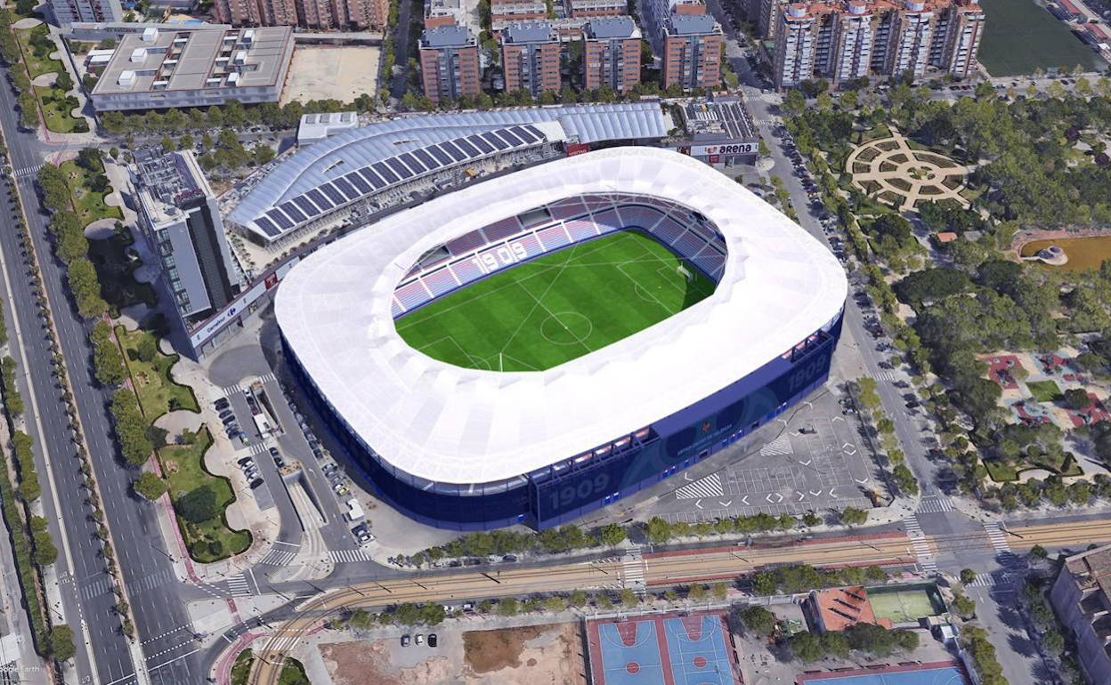 Figuración del estadio del Levante con la nueva cubierta. 