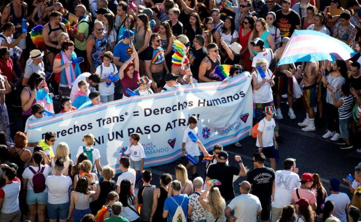 Reivindicaciones por los derechos trans durante el día del Orgullo en Madrid.