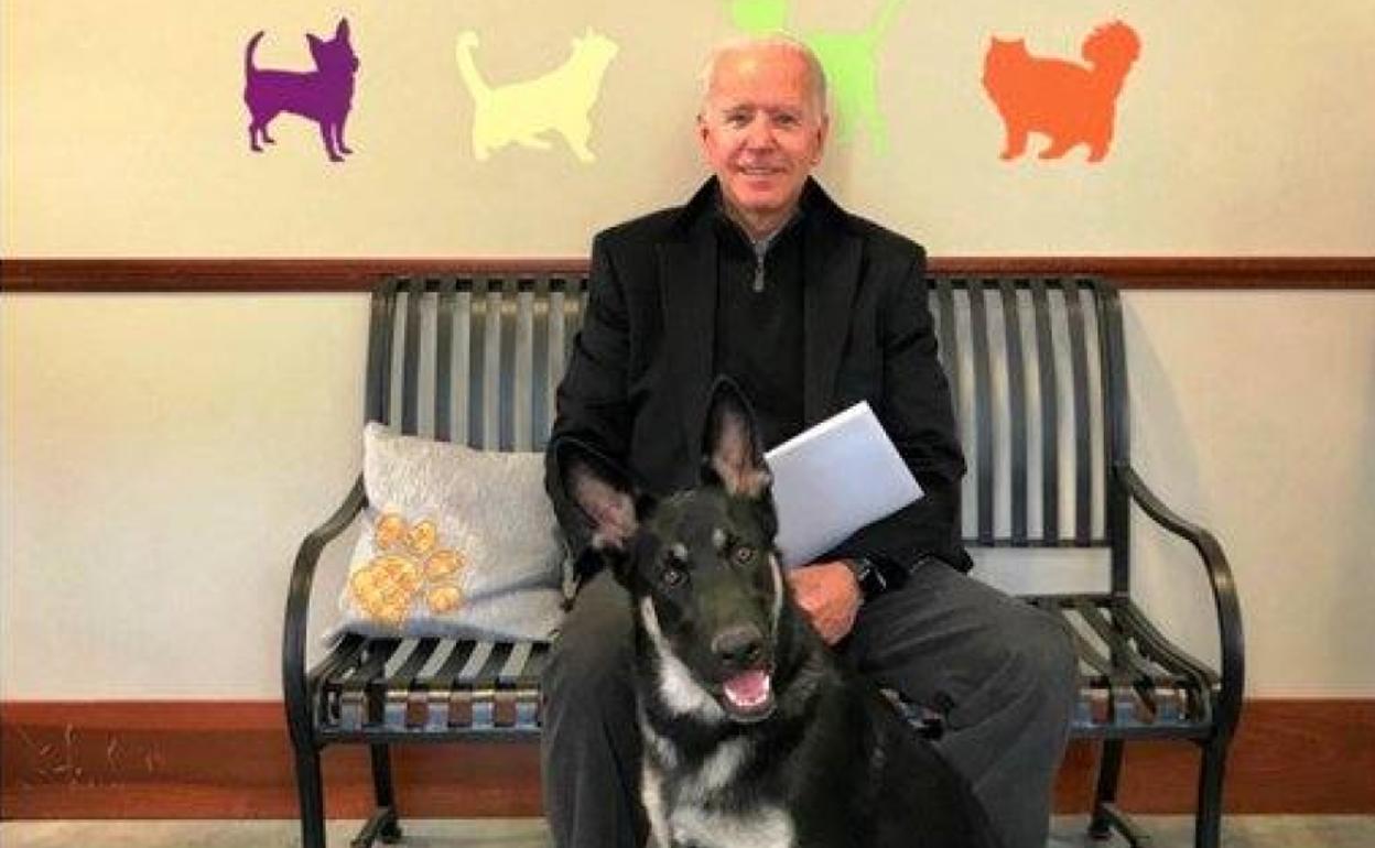 Joe Biden con Major el día que adoptó al perro en la protectora de animales de Delaware. 