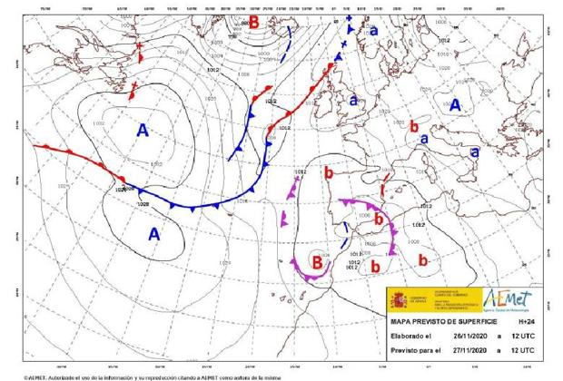 Mapa de isobaras para este viernes. 