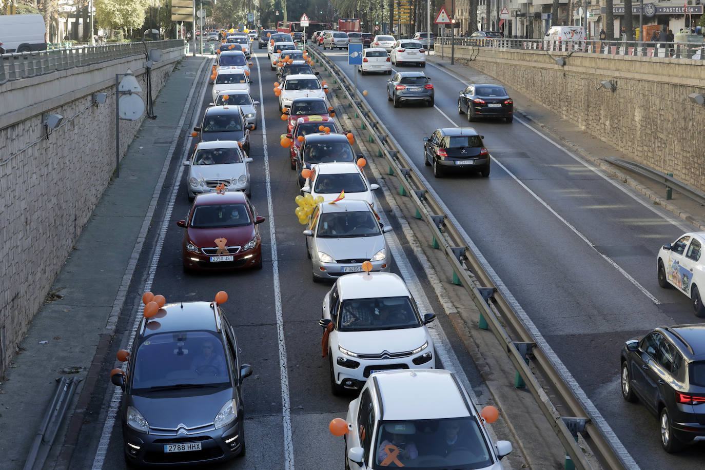 La manifestación en coche contra la Lomloe recorre algunas de las principales vías de Valencia. La protesta, impulsada a nivel nacional por la plataforma 'Concertados', reúne a los detractores de la Ley Celaá en un recorrido iniciado en el paseo de la Alameda y que atraviesa las Grandes Vías, el paseo de la Pechina, las calles Blanquerías, Conde de Trenor, Pintor López y Paseo Ciudadela y el puente de las Flores