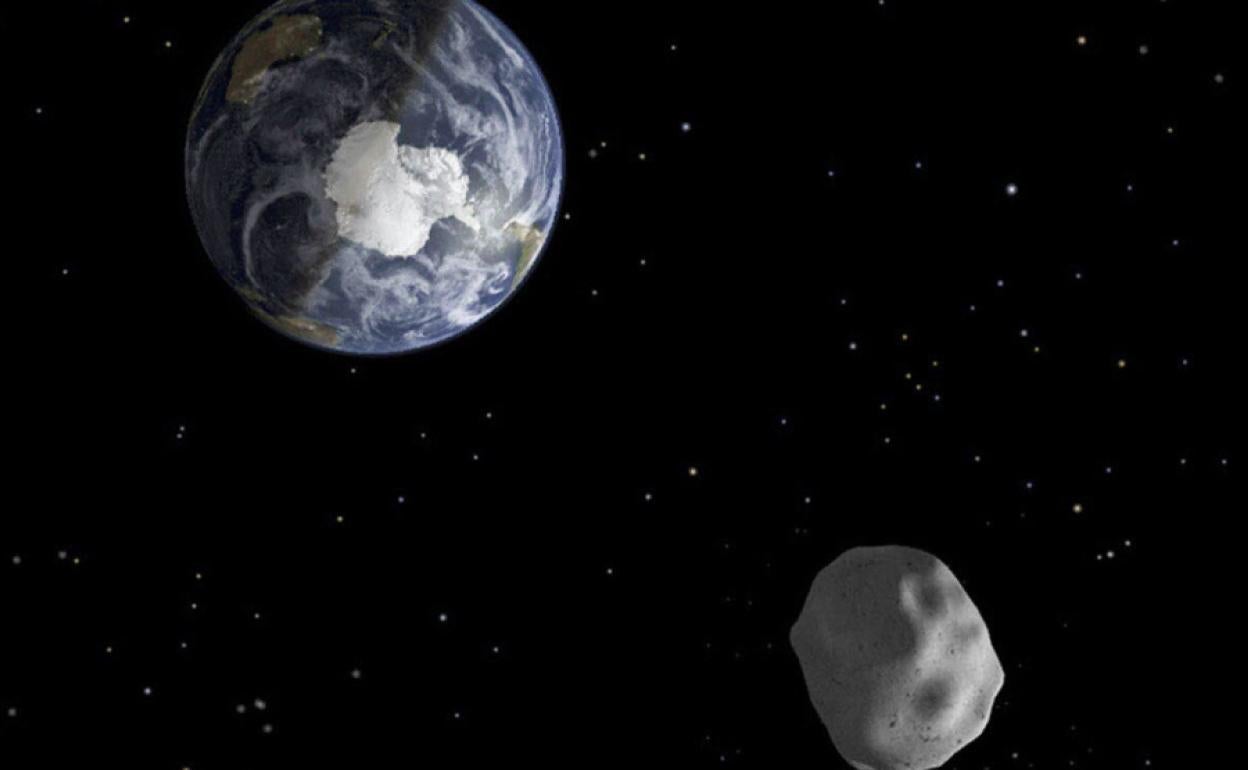 Recreación de un asteroide acercándose a la Tierra.