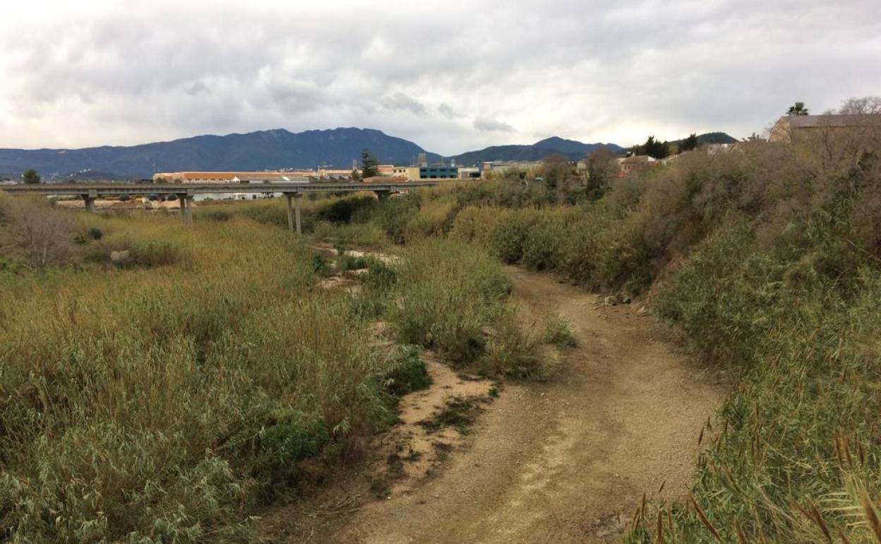 El cauce del río Serpis sin agua a la entrada de Gandia. 